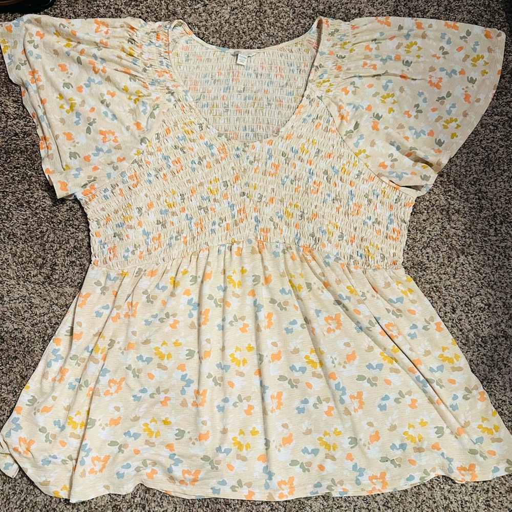Cato Multicolor Floral Smocked Blouse